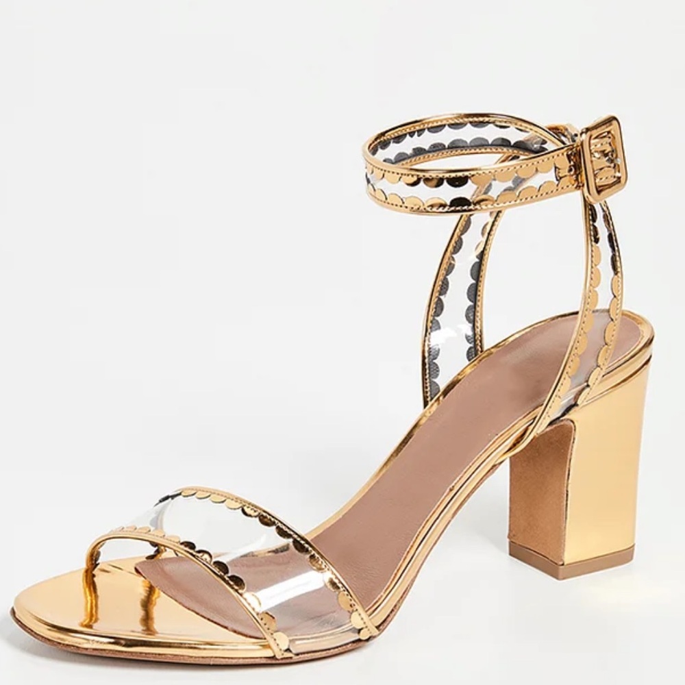 Tabitha Simmons Gold PVC block heel ankle strap sandals women size 5.5 35.5